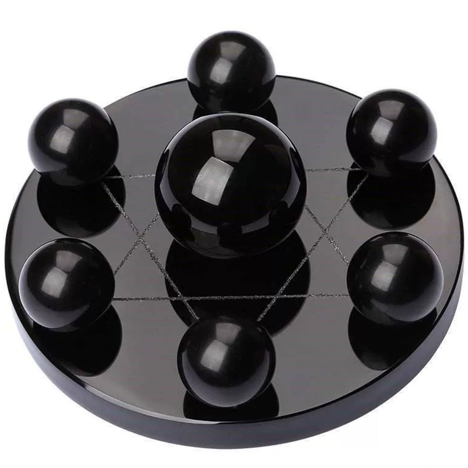 Sieben-Sterne-Gruppe aus schwarzem Obsidian - 7 Chakra-Edelsteinkugeln-Kugel-Set - Kugelornament aus natürlichem Obsidian mit Ständer für Meditation und Feng Shui-Heimdekoration,12cm