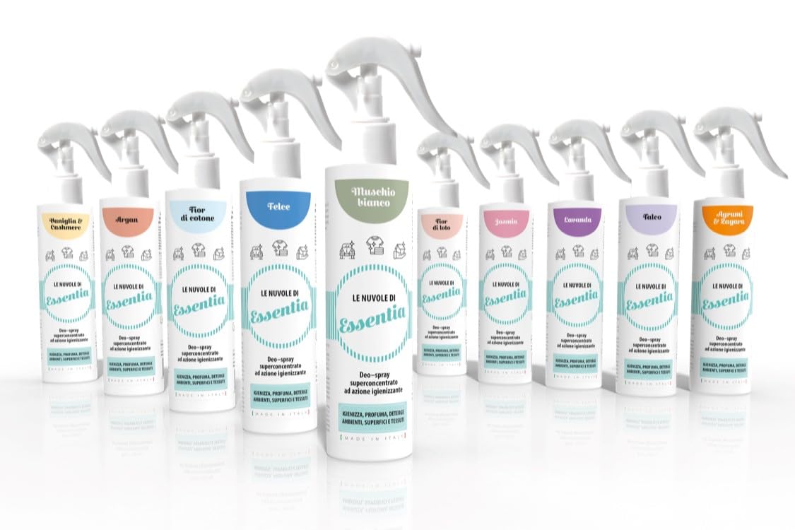 Le Nuvole di ESSENTIA, Profumo Igienizzante Spray | Fior di Cotone | 250 ml (Confezione da 1) | Per Ambienti, Tessuti e Superfici con Essenze Naturali e Sali Quaternari di Ammonio