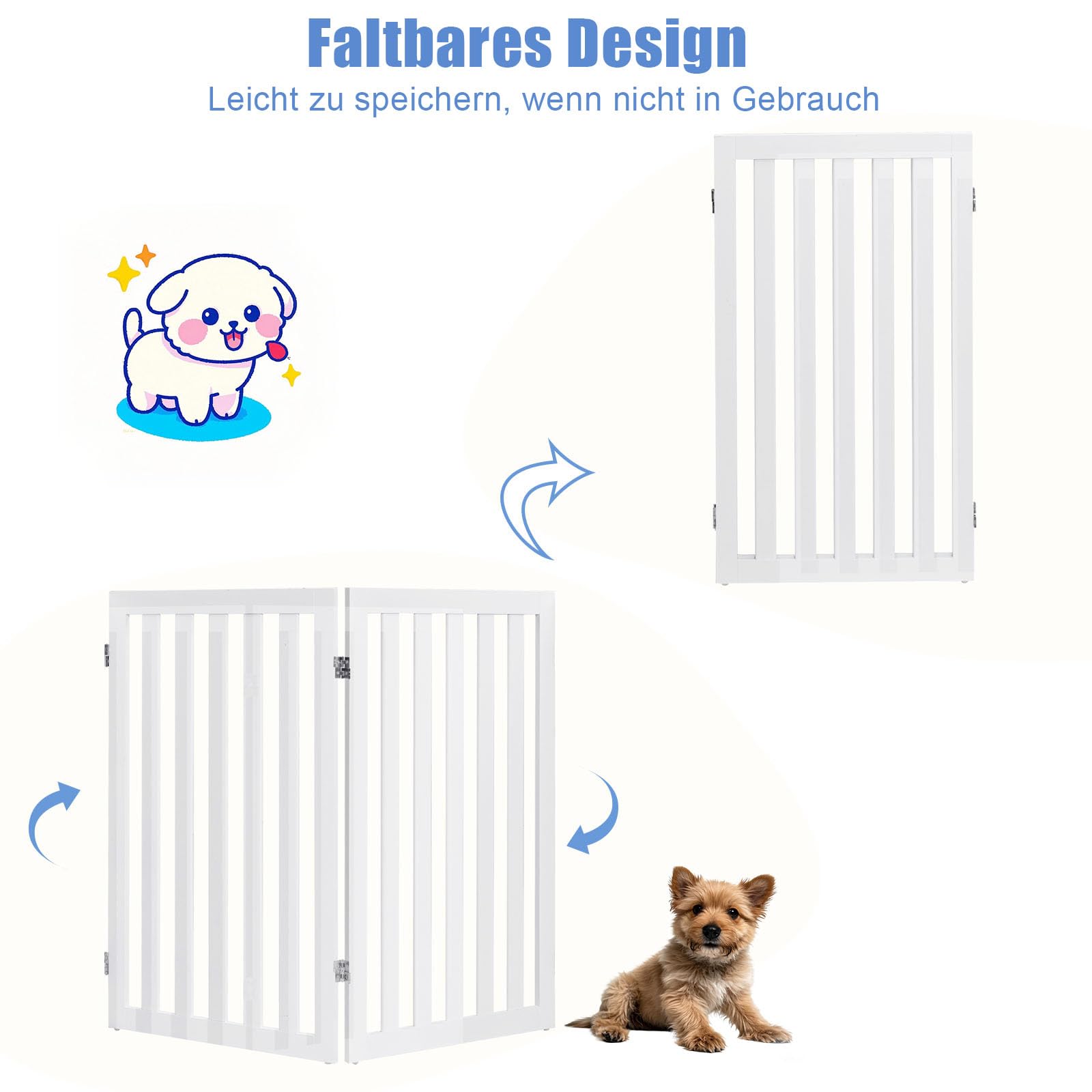 SOARS Absperrgitter Hund, faltbar & freistehend Hundegitter, Schutzgitter für Tür & Treppe, Türschutzgitter Treppengitter für kleine & mittlere Haustiere, Weiß, 101 x 89 cm