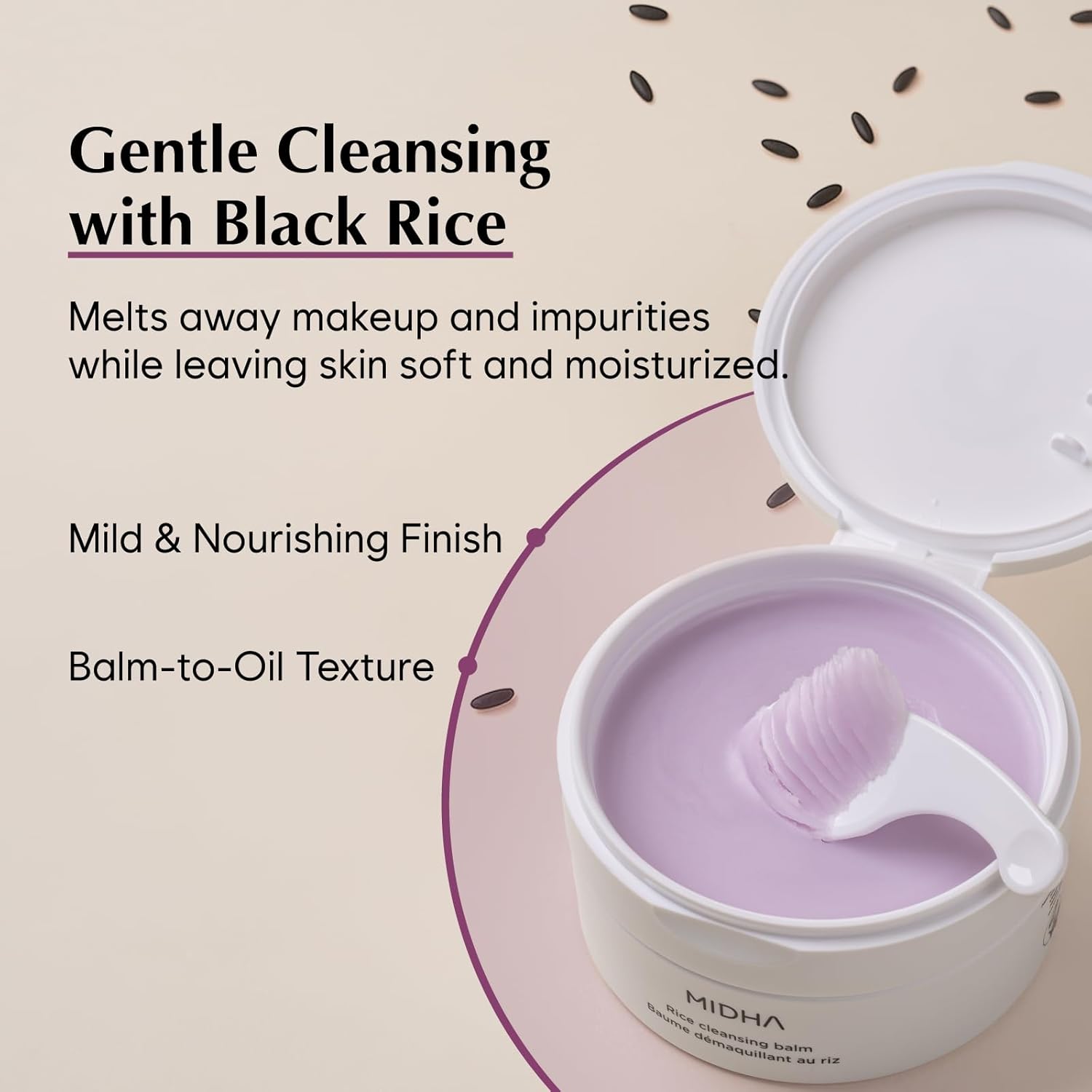 MIDHA RICE CLEANSING BALM, 3.38fl.oz/100ml, Deep cleansing, Moisturising, Gentle makeup remover, Balm to oil formula, daily facial wash, Non-irritating cleanser, Blackhead cleansing, Hydrating, Vegan - Image 4