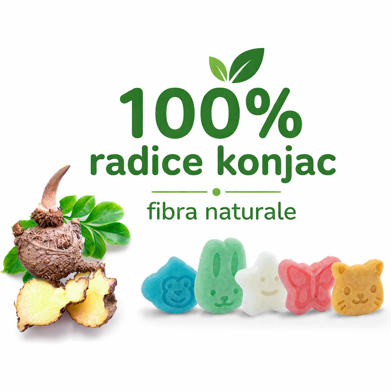 Spugnetta Konjac Baby Fibra di Origine Naturale Delicata Morbida Bagnetto Neonato - Pulizia Pelle Sensibile Viso Bambini (verde)
