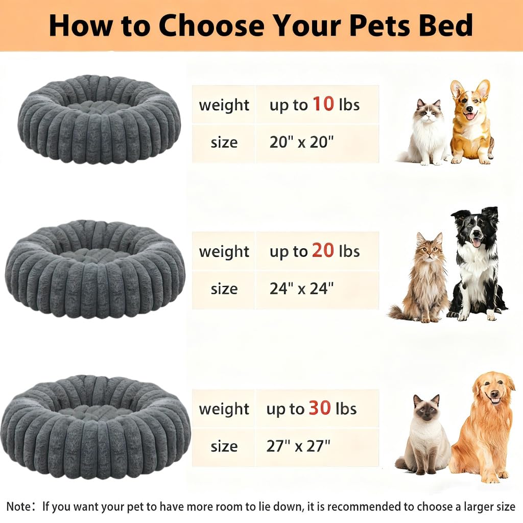 Cuccia Morbida per Cani Rotondo Cuscino Gatti Letto Donut Interno Soffice Lettino per Animali Domestici Cuccia per Gatto Fluffy Peluche Letto per Cani Letti per Cani (Grigio, Ø60 cm)
