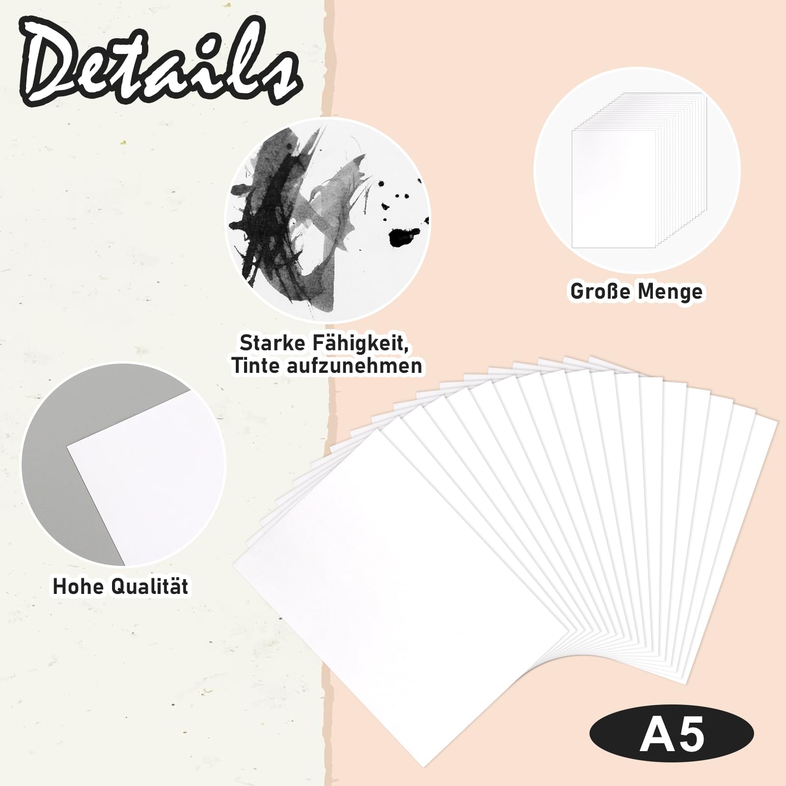 60 Blatt Löschpapier A5 - 160g/m² Weiß Für Tinte & Aquarell