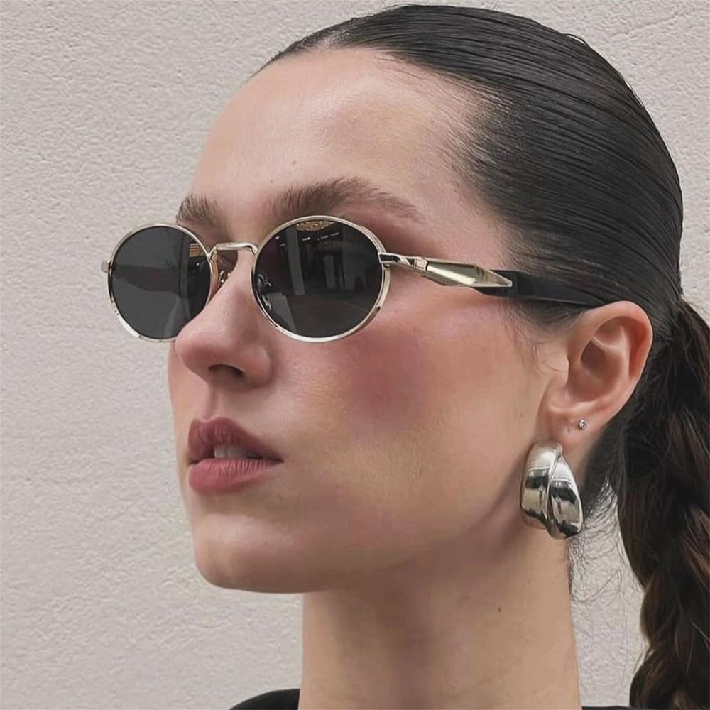 Oval Sunglasses Women Retro Outdoor Metal Sun Glasses Men UV400