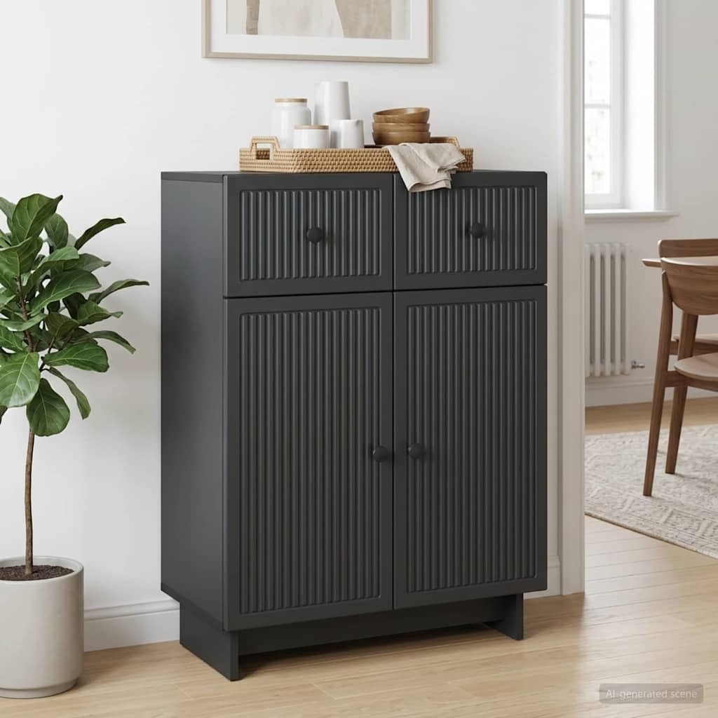 Madera de Ingeniería Resistente Aparador Vintage con Almacenamiento Negro | Aparador Negro 66 x 34,5 x 90 cm Madera de Ingeniería con Cajón, Estantes y Puertas, Armario Vintage con Almacenamiento