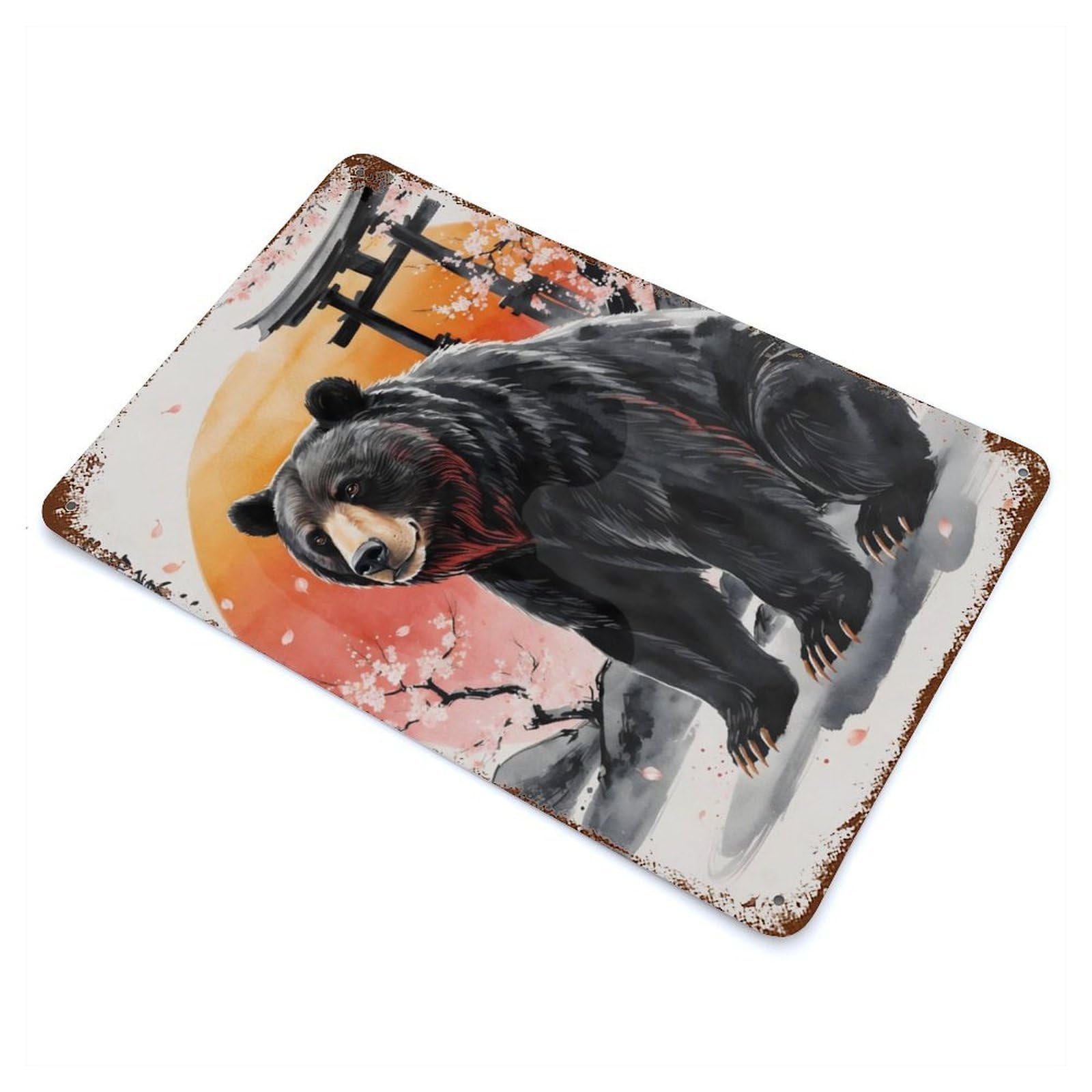 Garage Style Japan Painting Bear Rusty Metal Tin Sign 11.8"x7.9", Farmhouse Wall Decor for Bar And Workshop