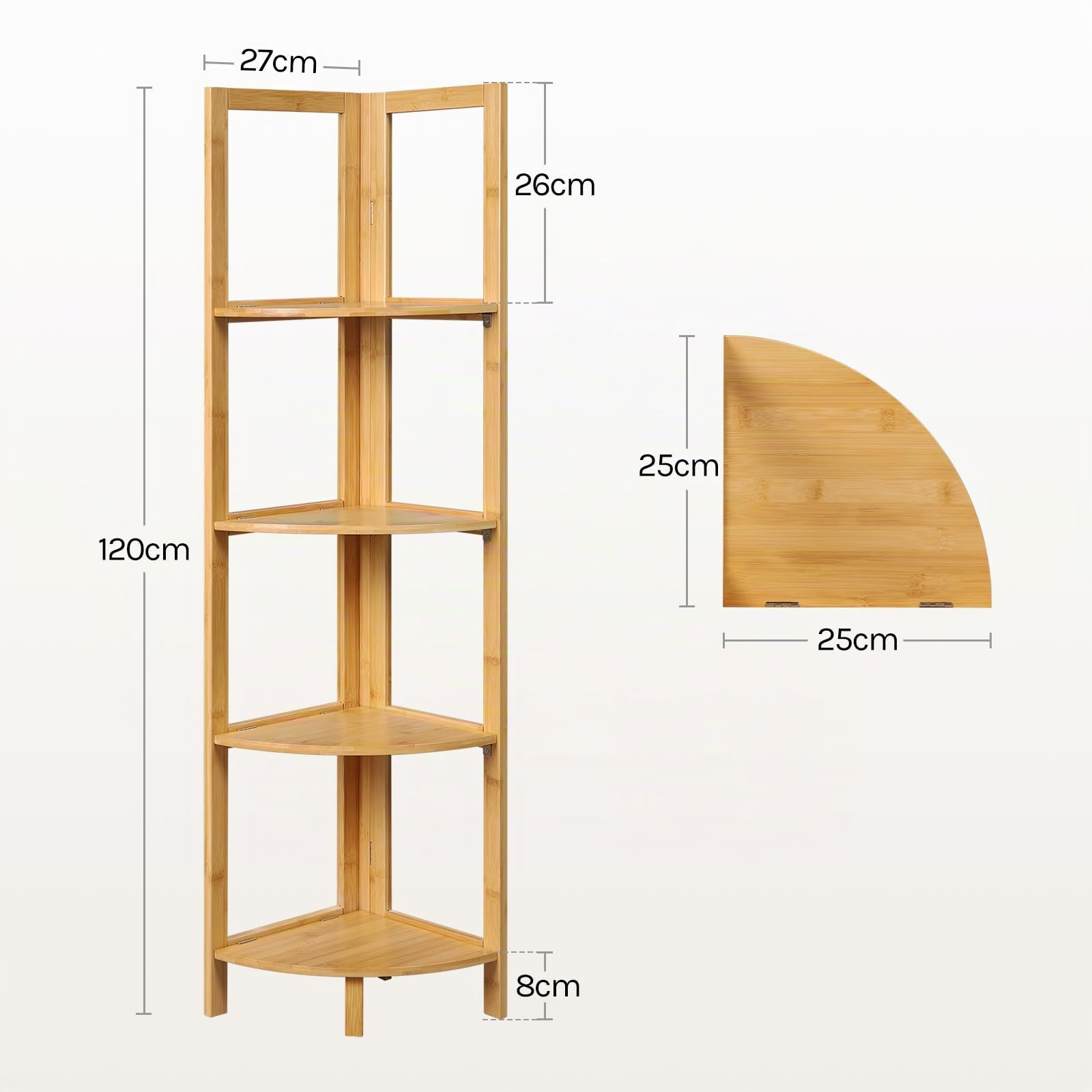 WOLTU Estantería Bambu de Baño de 4 Niveles, Estanteria Esquina Plegable de Almacenaje y Decoración Antihumedad y Transpirable, para Baño/Cocina/Salón, 27x27x120 cm