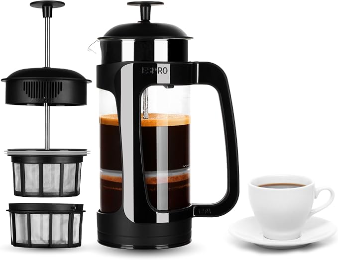 ESPRO - P3 French Press - Double Micro-Filtered Coffee and Tea Maker, Grit-Free and Bitterness-Free Brews, Ideal for Loose Tea and Coffee Grounds - (Black, 32 Oz)