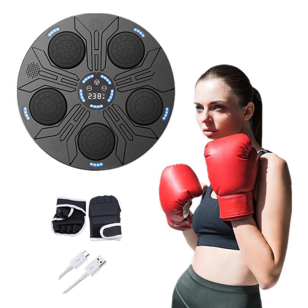 Macchina Intelligente da Boxe Musicale, Pugilato Musicale, Boxing Machine Adulti, Bambini Adulti Boxe Macchina a Muro per casa, Ufficio, Palestra, ECC, (Upgraded) (Nero)