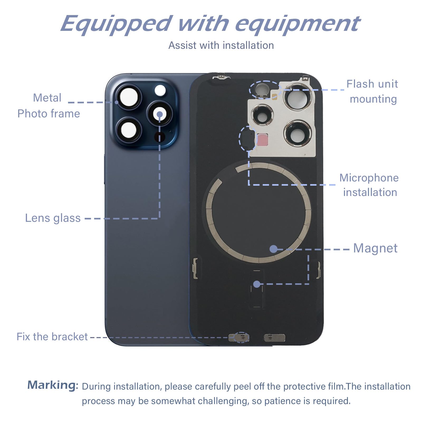 Amazon.com: ZNZHKR 15 Pro Back Glass Replacement with Metal Camera