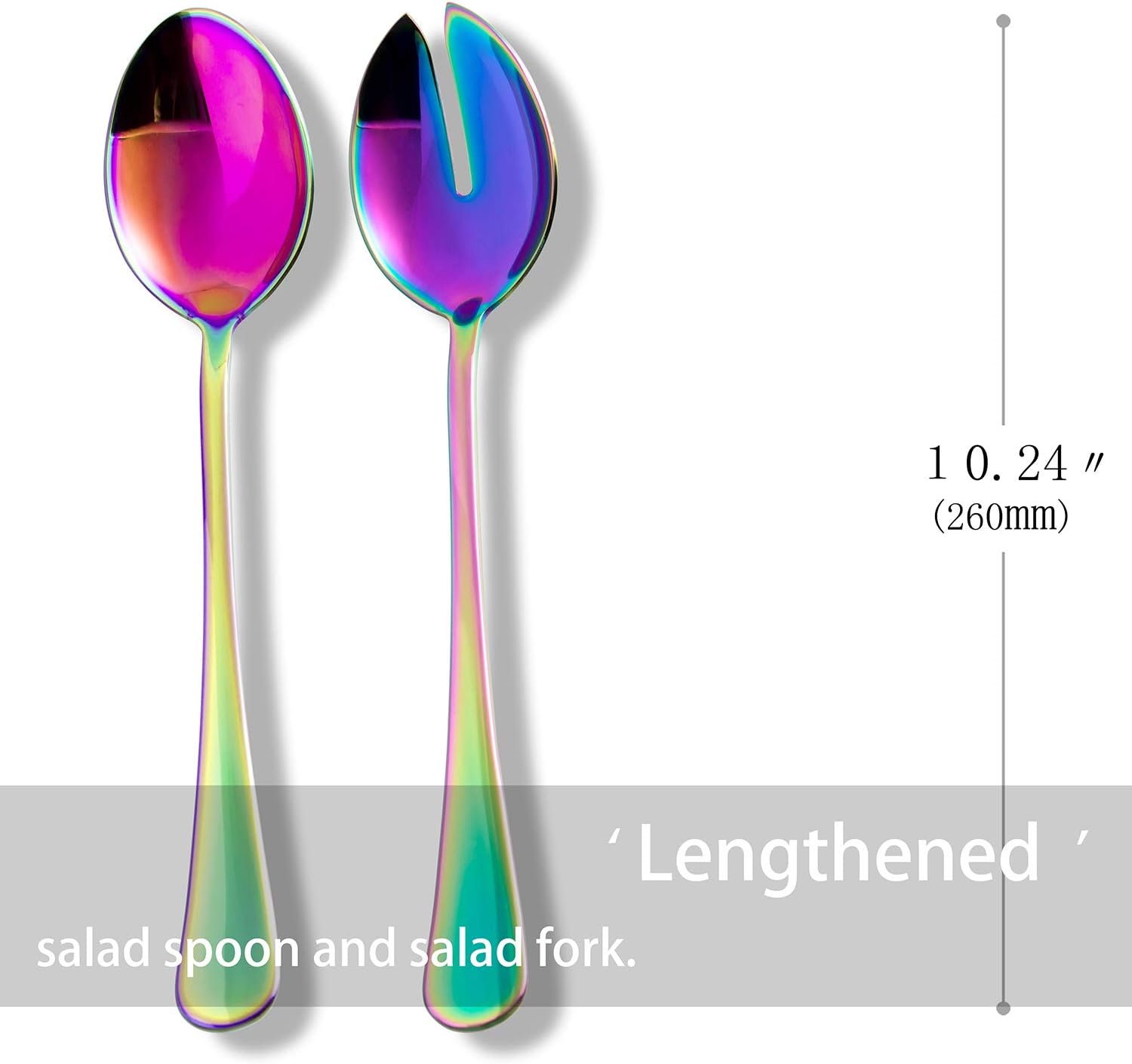 Color rainbow Serving utensils set. Stainless Steel Large Hostess Flatware Sets 7-Piece Includes Silverware Large Salad Spoons,Forks,knife.Dishwasher Safe