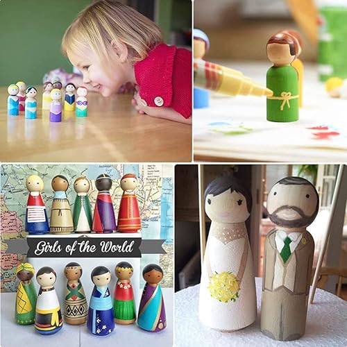 Miniatura 5 de Abnaok Paquete de 50 muñecas de madera sin terminar, personas de clavijas, cuerpos de muñeca, figuras de madera, muñeca decorativa para niños,