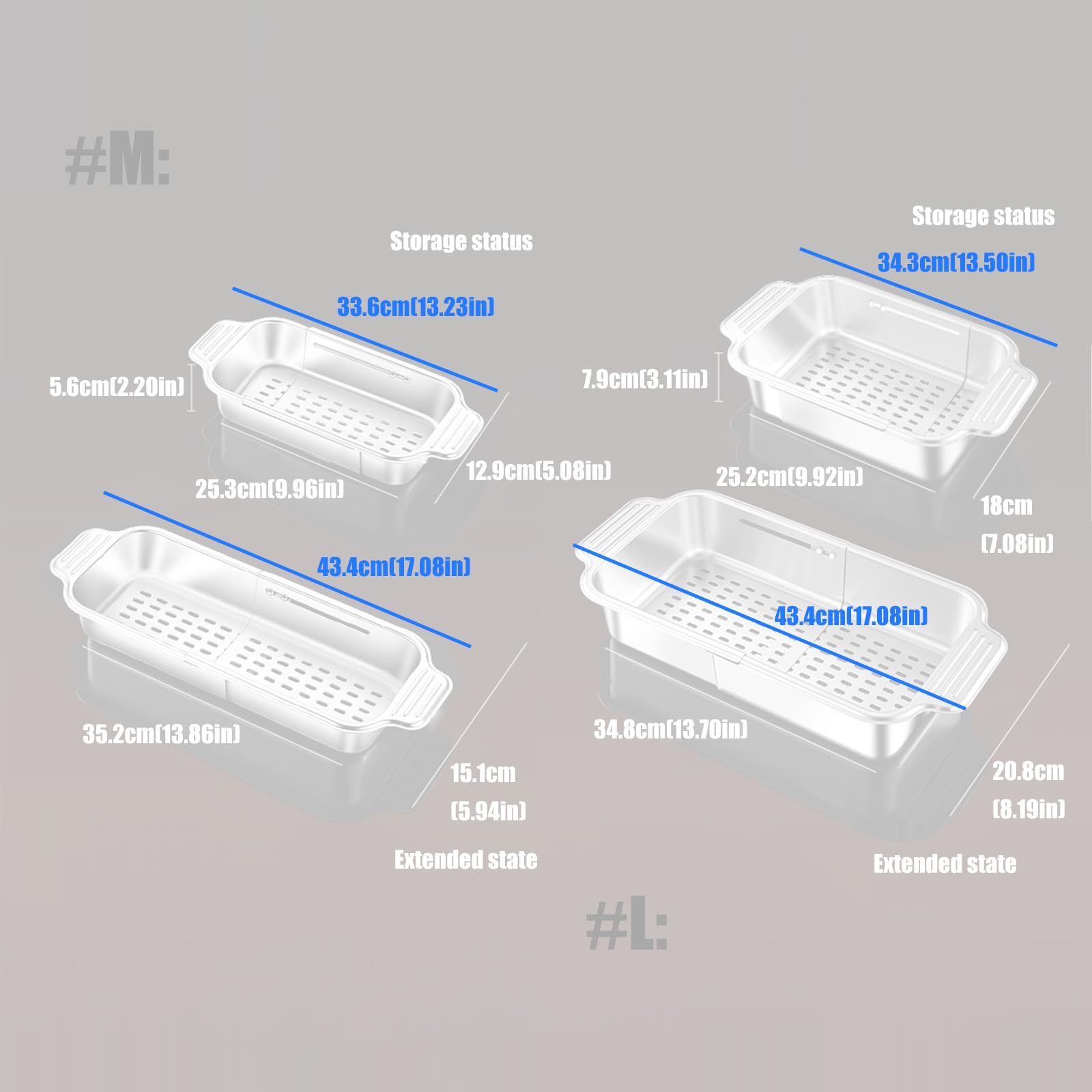 PANGBOER Cesta de colador de Fregadero Extensible de Acero Inoxidable, 1 colador de Cocina, Resistente, Capacidad de Carga de 30 kg, Drenaje rápido, colador de Red de Acero Inoxidable