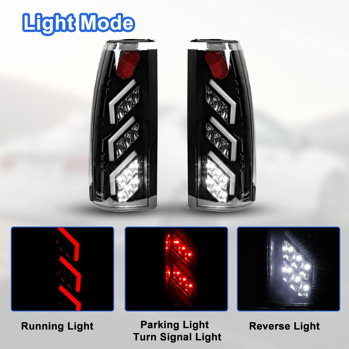 ROXX Full Led Tail Lights Assembly for 1988-1999 Chevy C/K 1500 2500 3500/1992-1999 Chevy Suburban/Tahoe, Tail Lights for 1988-1999 GMC C/K 1500 2500 3500/1992-1999 GMC Suburban/Yukon (Clear