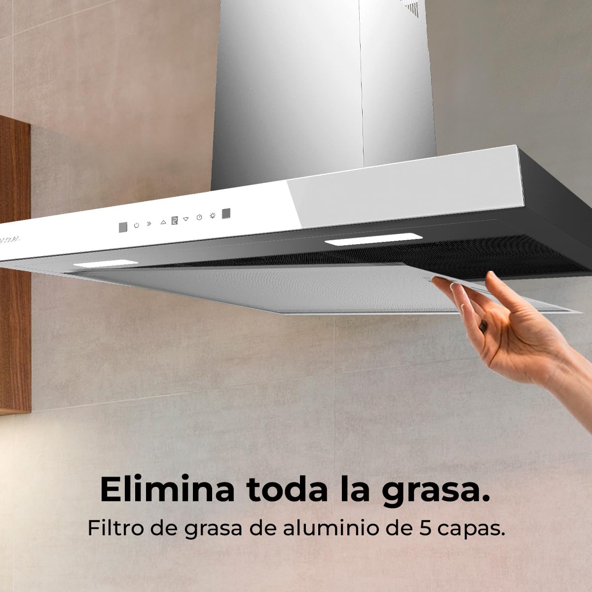 Cecotec Hotte Aspirante Flux TT 905500 Glass White A++ 90 cm 70W 550m3/h Commande Tactile LED