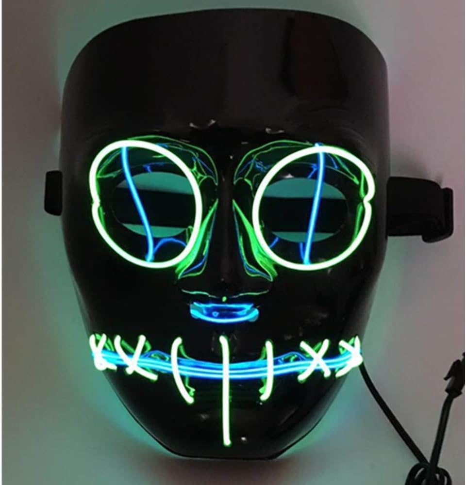 SOUTHSKYยฎ LED Mask Black Face 2 Color LED Mask Neon EL Wire Light Up For Festival Halloween Costume Cosplay Party