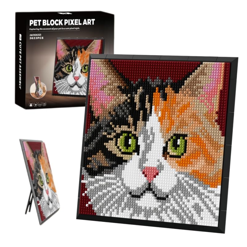 Calico Cat Pixel Art Animal Mini Micro Blocks Wall Hanging Tabletop Decor