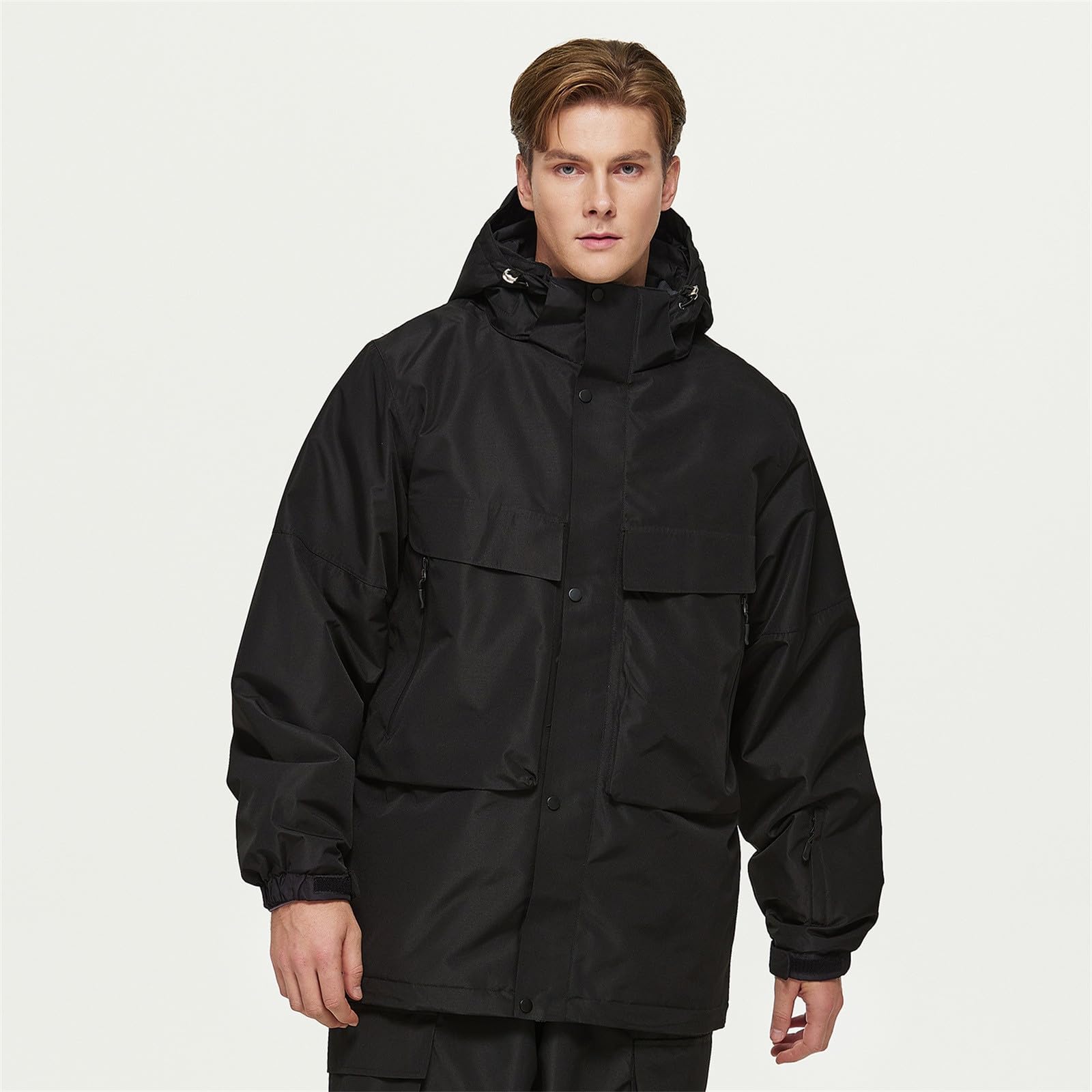 Generisch Schneejacke Herren Baggy Skijacke mit Kapuze Snowboard Jacke Wasserdicht Winddicht Atmungsaktiv Softshelljacke für Herbst & Winter Wandern & Outdoor Aktivitäten, Gefütterte Funktionsjacke