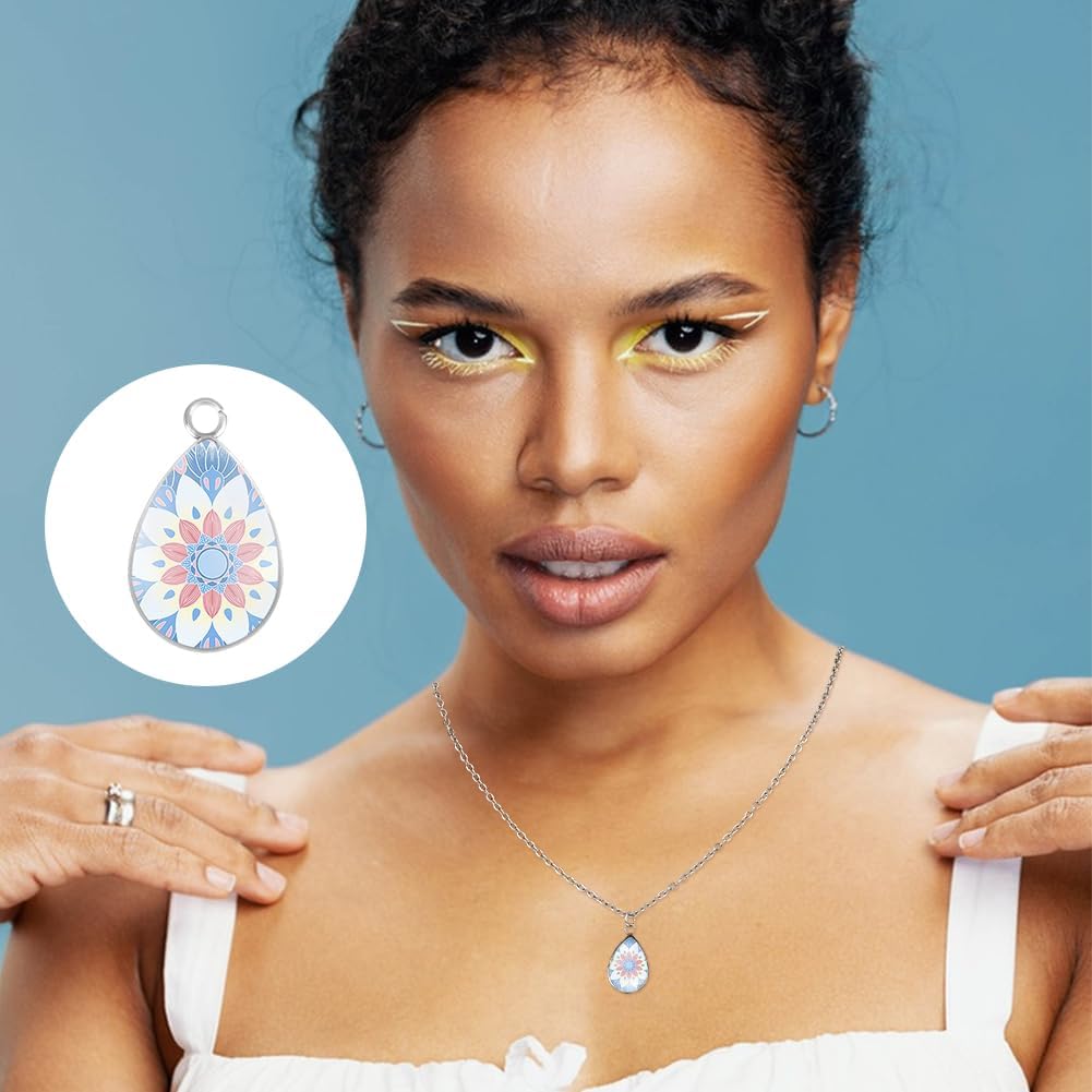 UNICRAFTALE 60 Sets 304 Stainless Steel Blank Bezels Teardrop Pendant Making Kit Oval Border Glass Cabochon Tray Charm Hole 1.6mm for Necklace Bracelet Jewelry Making - Image 6