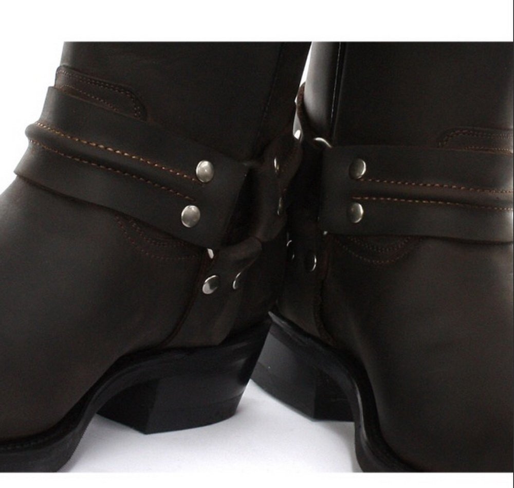 Grinders Renegade Hi Unisex Stivali di Pelle Nera da Cowboy Motociclisti Occidentali Stivali Alti