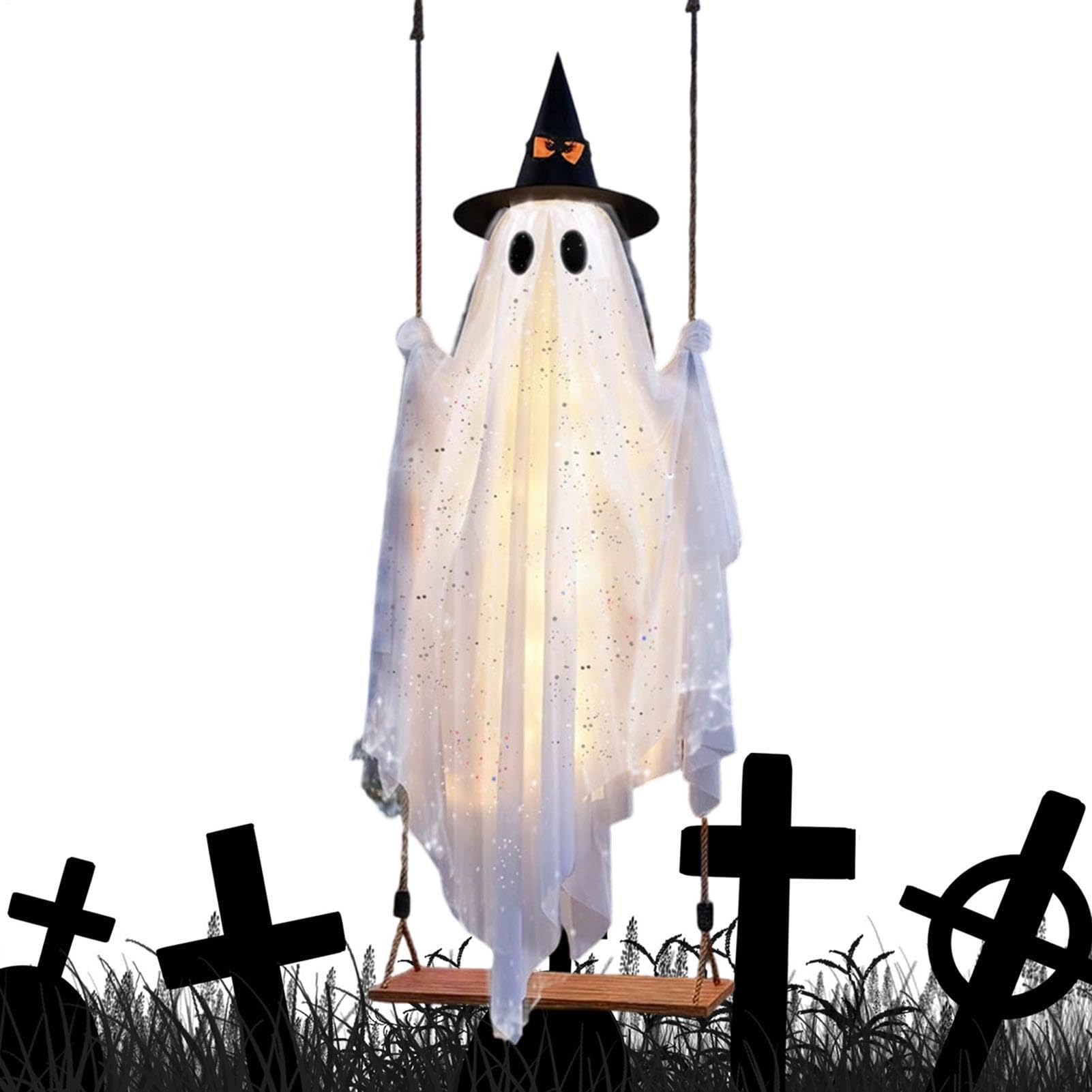 Decorazione fantasma Halloween con cappello grande decorazione da giardino | Carini Ornamenti Albero Fantasma Esterno per Festa Cortile Patio Prato Caminetto Infestato