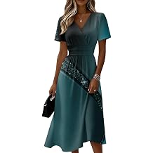 Short Sleeve Midi Dresses for Women Spring Summer Plus Size V Neck Flowy A Line Dress Elegant Formal Ruched Dress