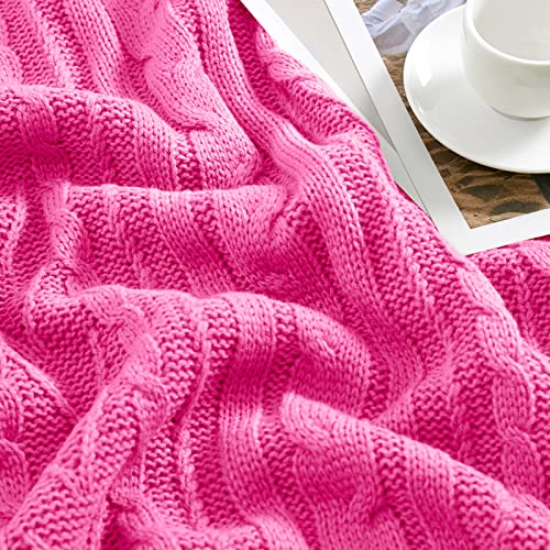 Aormenzy Hot Pink Cable Knit Throw Blanket, 50" x 60" by Aormenzy - Used condition - Image 4