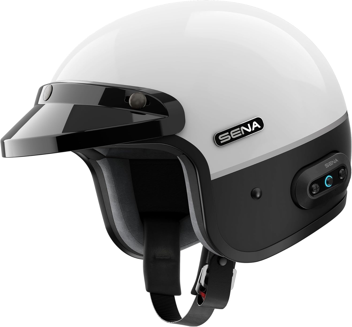 Sena Surge Mesh Intercom Enabled Open Face Smart Motorcycle Helmet (Matte Black/Gloss Black, M)