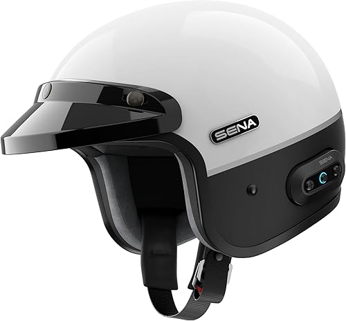 Casco inteligente de motocicleta de cara abierta Sena Surge Mesh con intercomunicador habilitado (blanco brillantenegro mate, L)