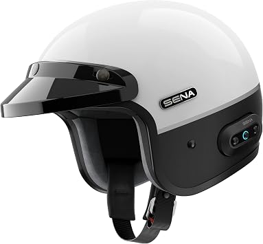 Sena Surge Mesh Intercom Enabled Open Face Smart Motorcycle Helmet Gloss White/Matte Black, S