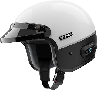 Sena Surge Mesh Intercom Enabled Open Face Smart Motorcycle Helmet (Gloss White/Matte Black, S)