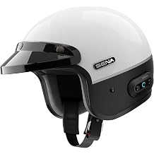 Sena Surge Mesh Intercom Enabled Open Face Smart Motorcycle Helmet (Gloss White/Matte Black, M)