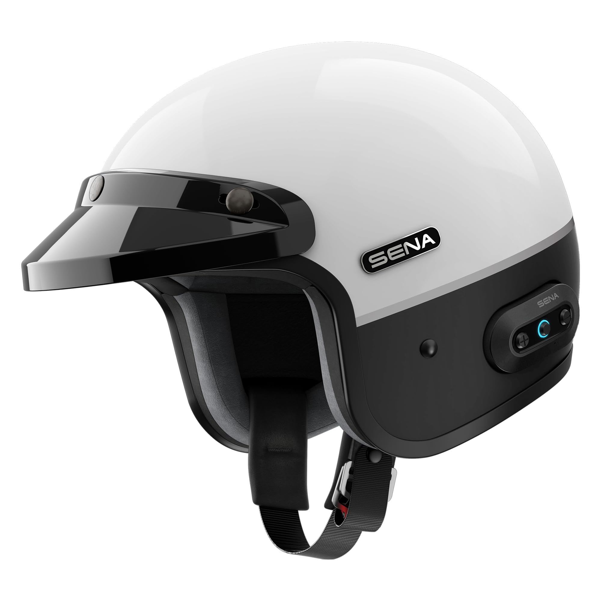 Sena Surge Mesh Intercom Enabled Open Face Smart Motorcycle Helmet (Gloss White/Matte Black, S)