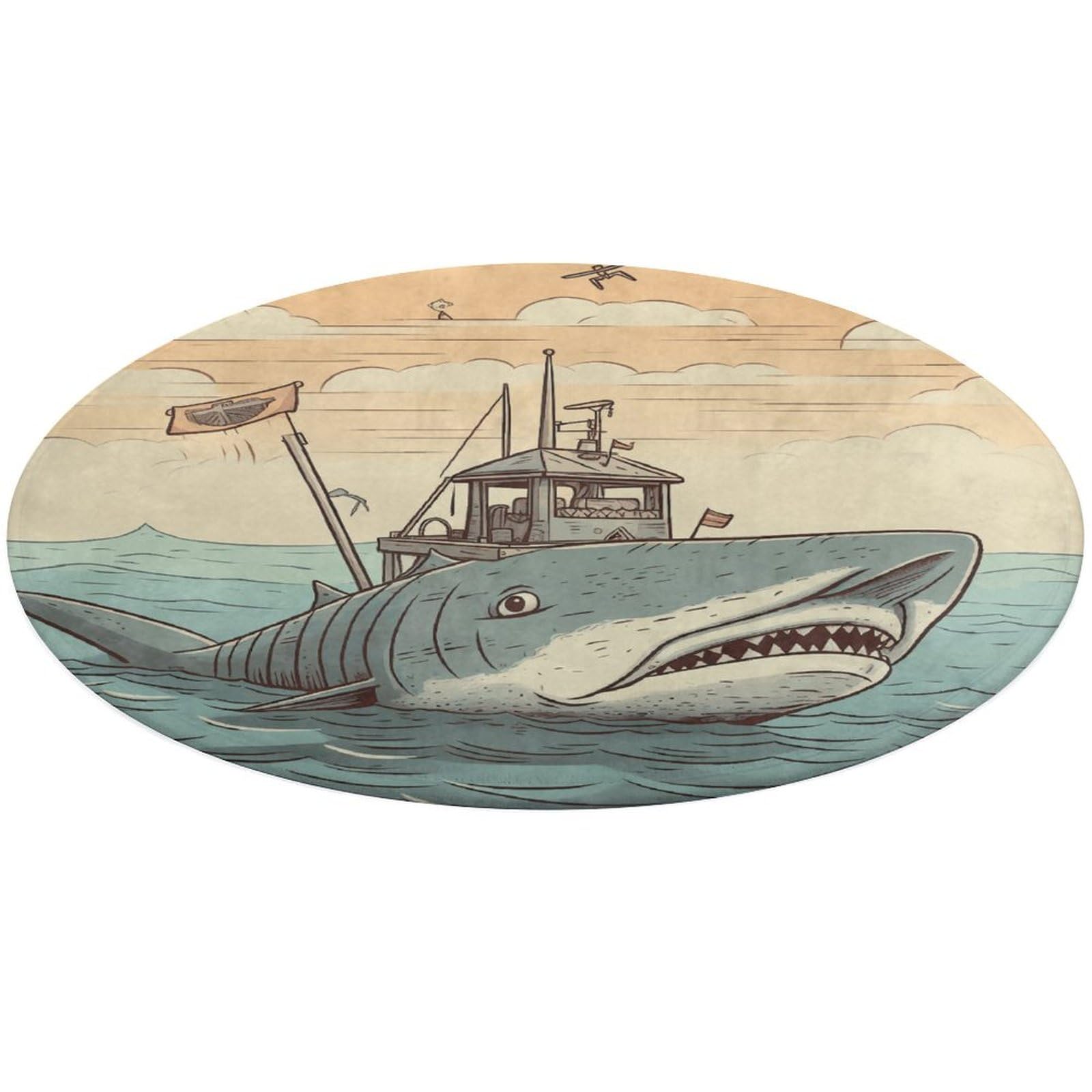 Tapis de porte rond antidérapant motif requin pour chambre et bain