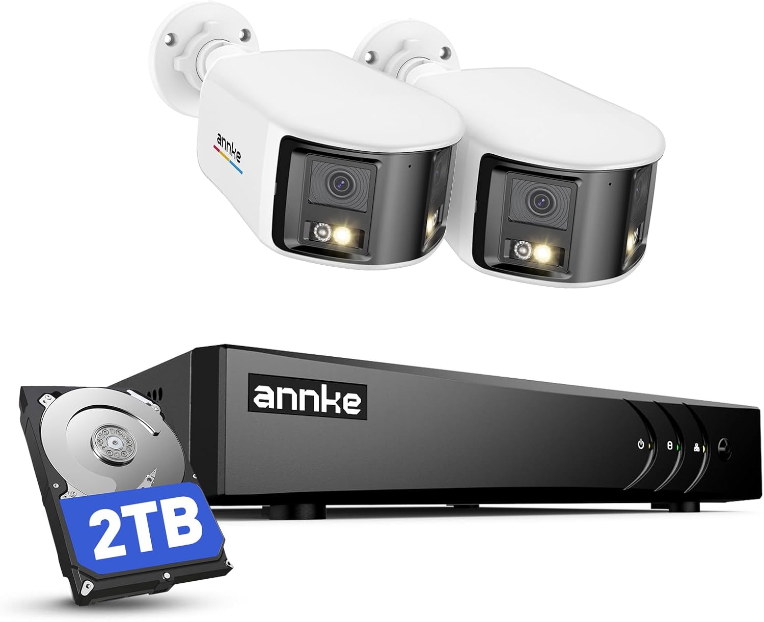 ANNKE 5MP Lite 16 Channel Security Video Recorder with 2 Pack 5MP Analog Dual-Lens Security Camera, 180°Wide Angle, Smart Dual Light, 130dB, One-Way Audio, IP67, 2TB