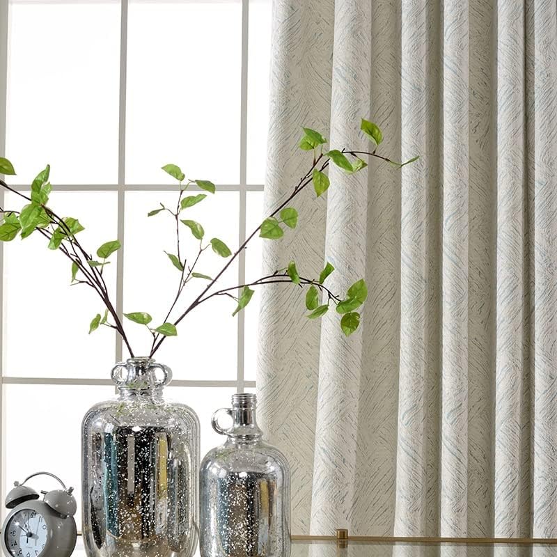 2 Pieces Gold Stamping Velvet Bronzing Curtains for Living Room Bedroom Light High Precision Jacquard Luxury Simple Modern Beige Chenille Window Door Curtain Thick Grommet Top (Blue, W40in*L96in)