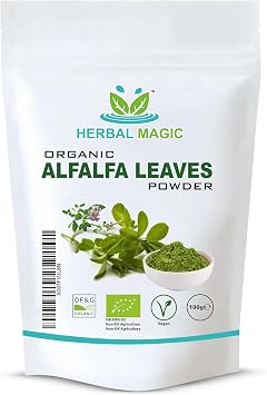 Herbal Magic's Organic Alfalfa Leaf Powder - Green Superfood for Smoothies, Soups, Baking - Free from Fillers & preservatives - 100g - of&G UK Organic Certified