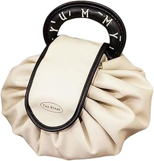 شنطة يد عصرية قابلة للطي مقاومة للماء بسعة كبيرة وقابلة للطي، شنطة مكياج برباط سحب، شنطة مستحضرات تجميل سحرية برباط سحب، شنطة مستحضرات تجميل محمولة (اللون: ابيض