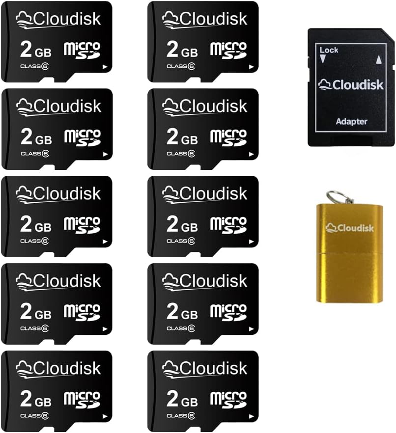 Pack of 10 Micro SD Card 2GB Flash Memory Card C6 with SD Adapter, Card Reader (2GB)