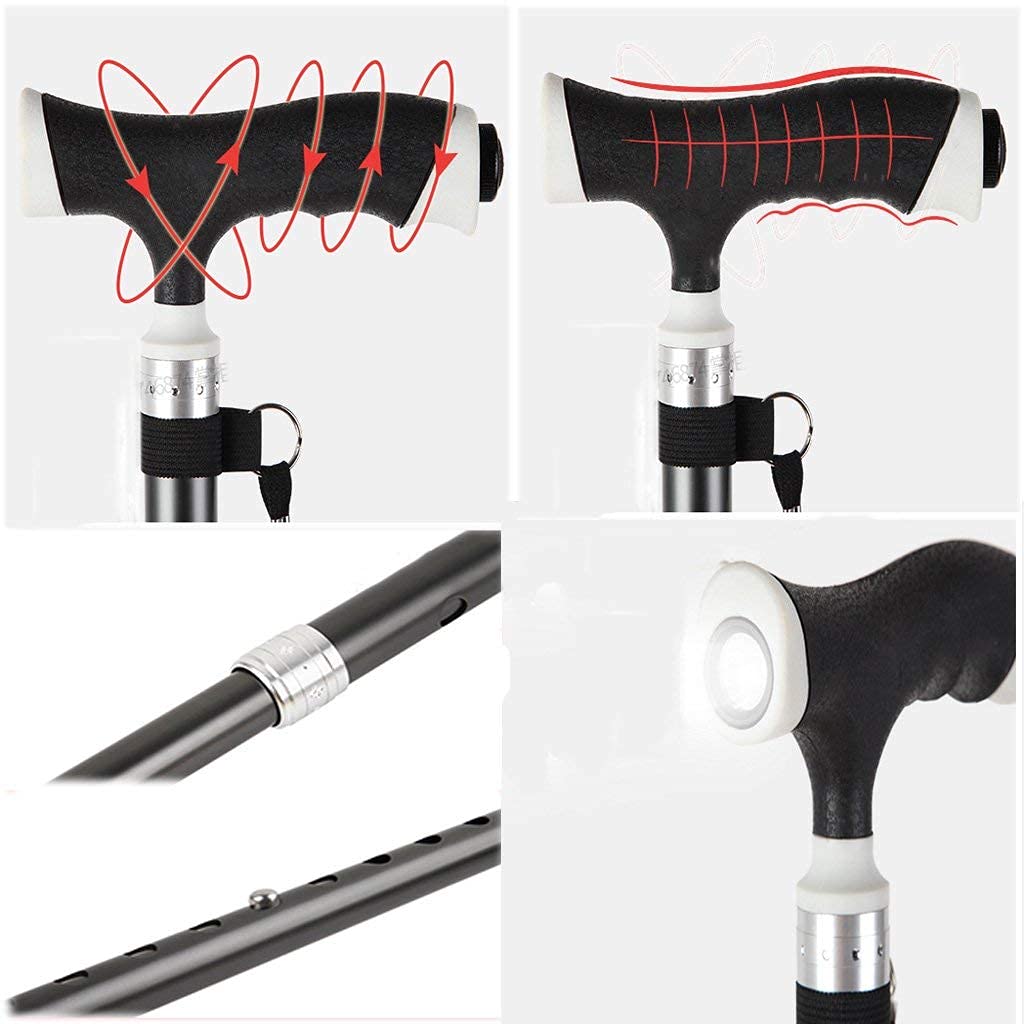 Bastone per anziani Bastone a quattro zampe per uomo anziano Stampelle multifunzionali Canna illuminata Stampelle intercambiabili a più gambe Bastone da passeggio retrattile Stampelle in alluminio C