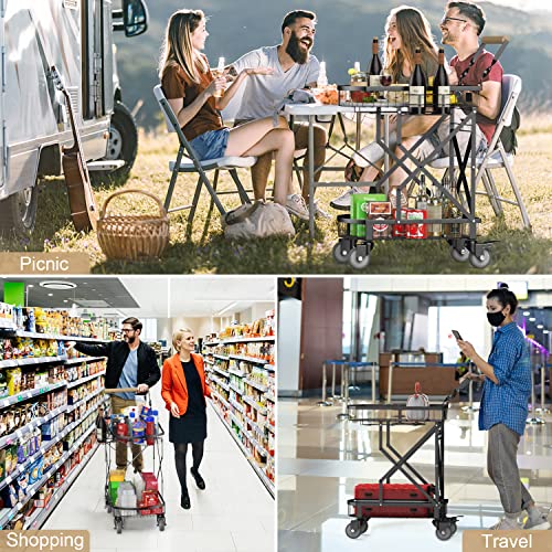 Foldable Shopping Cart For Groceries, Collapsible Carts With 360° Rolling Swivel Wheels, Heavy Duty Multi Function Folding Utility Cart For Camping Gear, Traveling, Laundry, Garden, Pantry, Garage #TOP7