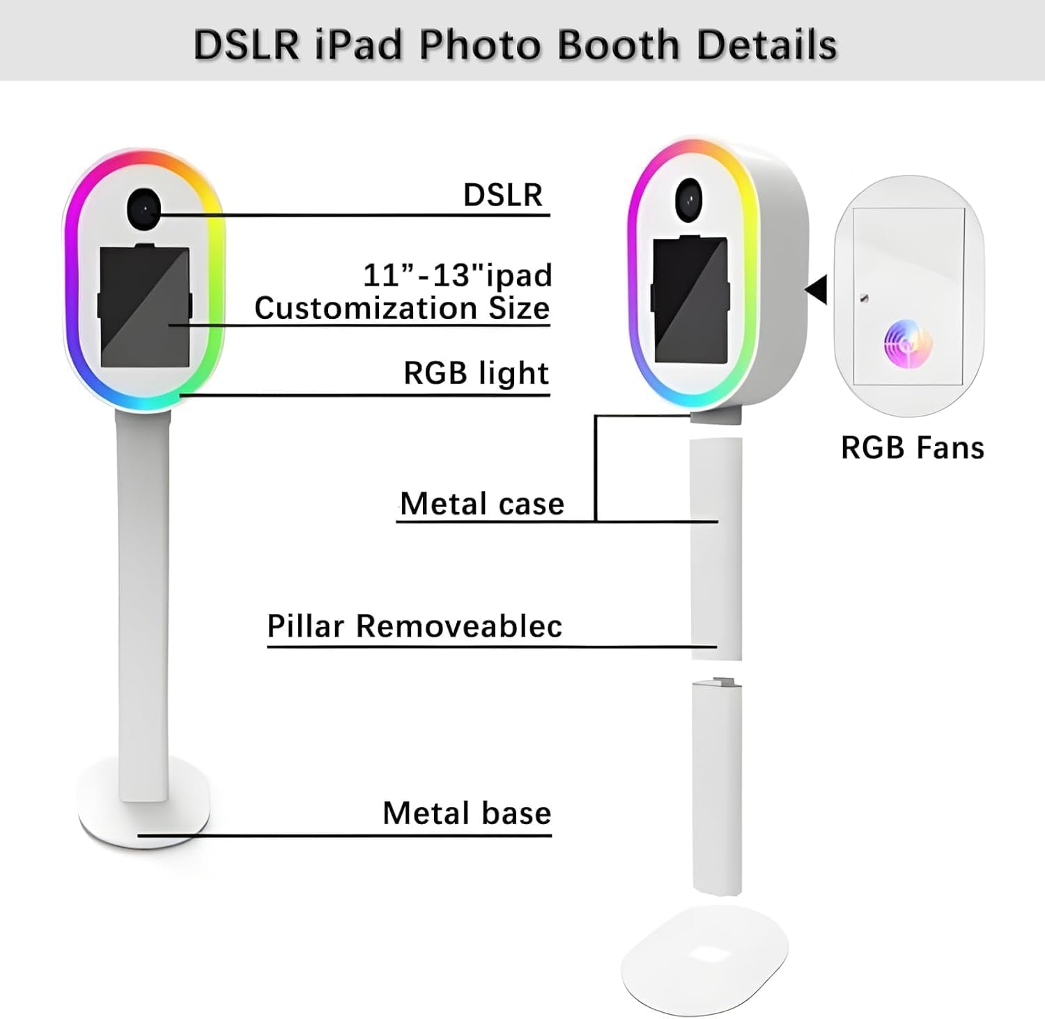 DSLR iPad Photo Booth, Compatible with 10.2-13 inch ipad, Built-in Cooling Fan, Suitable for Weddings, Parties, Private Events and Other Scenes (Black, Compatible with 13-inch iPad)