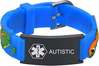 Kids Personalized Medical ID Bracelet-Silicone Autism Allergy Seizure Cute ID Wristband with Medical Alert Badge for Kids Toddler Children in Case of Emergency Bracelets if Lost (5.1''-6.5'')
