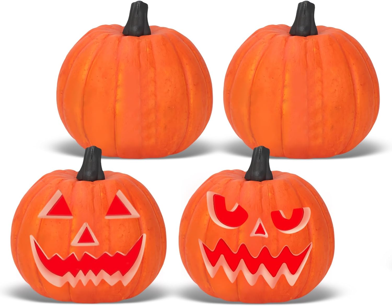 Lanpn 6 Inch Halloween Carvable Pumpkin 4 Pcs, Large Light up LED Artificial Foam Carved Pumpkins Jack O Lantern with Emoji Templates Paints for Fall Autumn Thanksgiving Harvest Indoor Decor Style a 6x6 Inch/4P DAMAGED