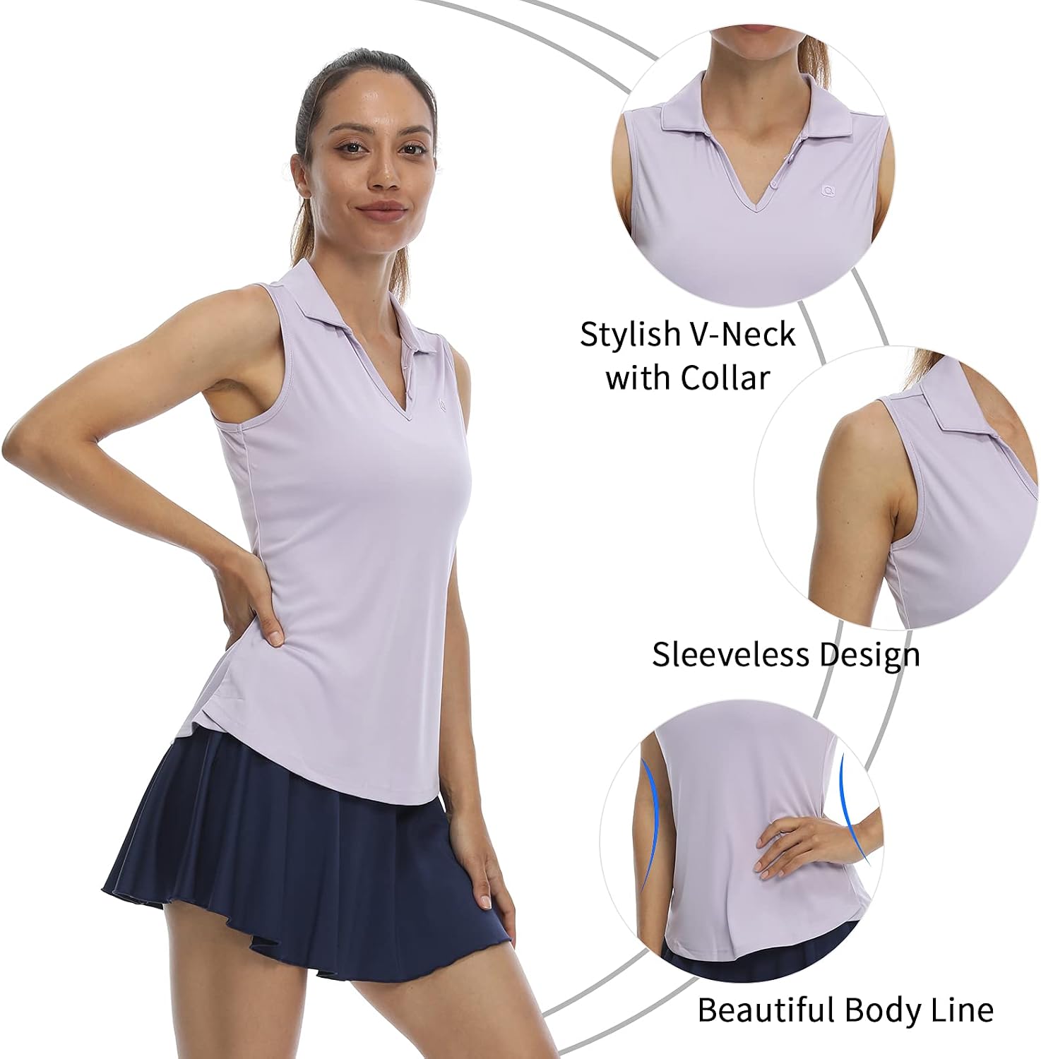 LastFor1 Women's Sleeveless Polo Golf Shirts Quick Dry 50+ UV Protection V-Neck with Collar Lightweight Tennis Tank Tops