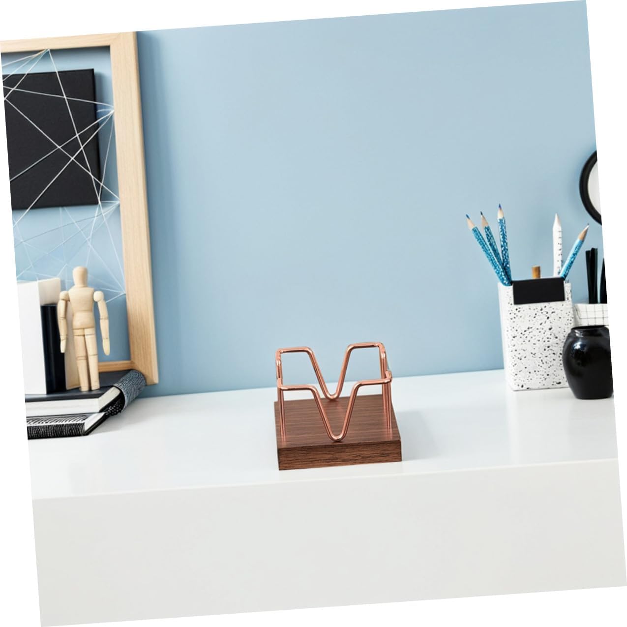 OSALADI 2pcs Desktop Memo Pad Holders Walnut Wood Finish, Hollow Note Organizer Boxes for Office and Study Desk Accessories