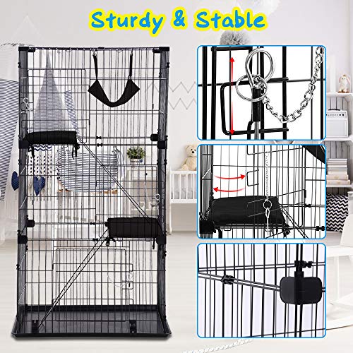 Large 3-Tier Cat Cage Pet Playpen Cat Crate Kennels 67" Height Kitten House Furniture Wire Metal Pet Enclosure W/ 3 Front Doors 2 Ladders 2 Platforms Bed Hammock For Ferret Rat Cat Chinchilla #TOP3