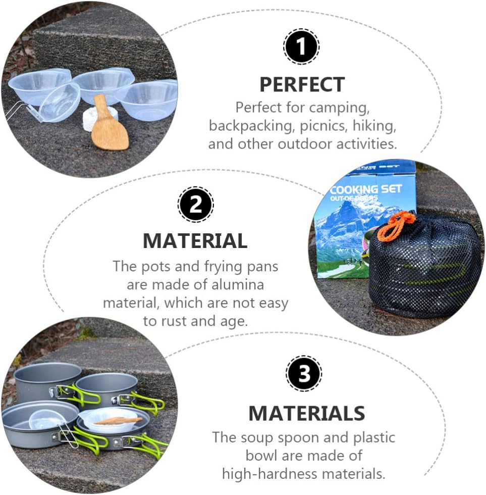 1set Portable Camping Cookware Kit Non-Stick Cookware for People Lightweight Cooking Pot Hiking Picnics and Outdoor Cooking
