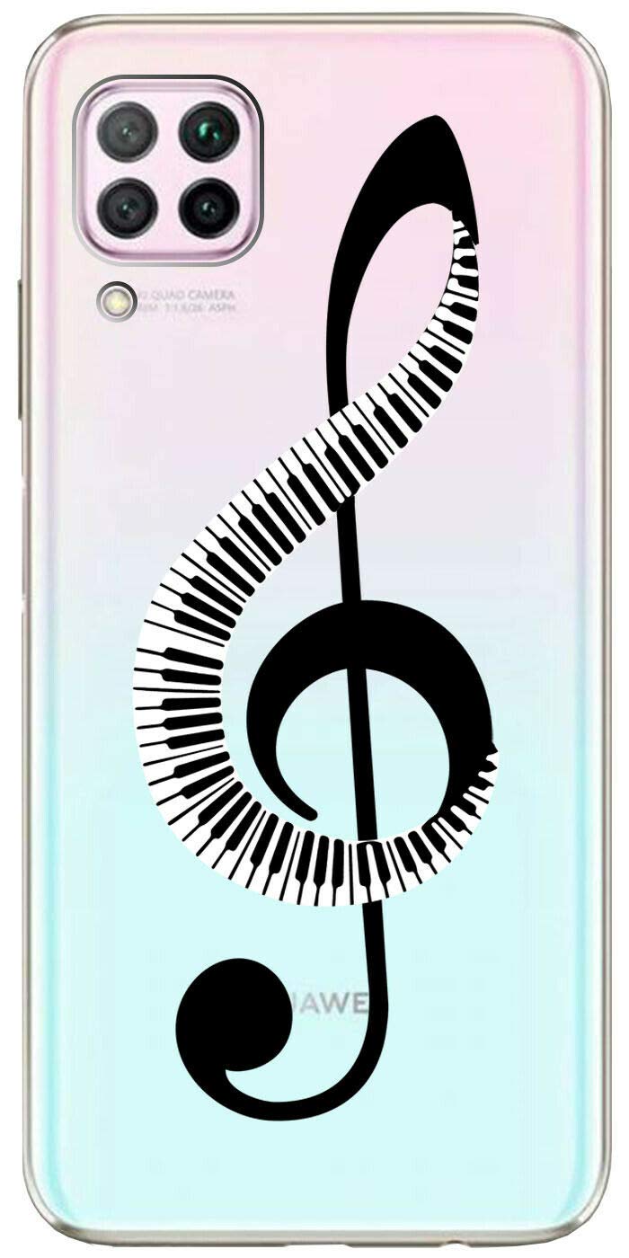Mixroom Cover Per Huawei Honor 9X - Custodia TPU Morbida Trasparente Con Stampa Pianoforte E Chiave Di Violino, Fantasia U922, Antiurto