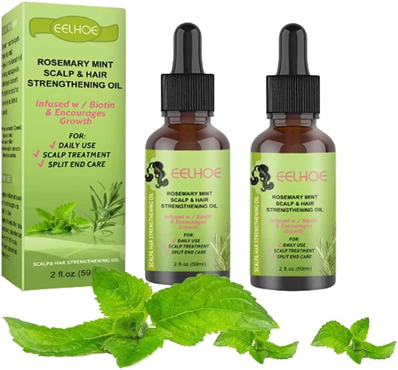 2Pcs Rosemary Essential Oil,Rosemary Mint Scalp & Hair Strengthening Oil,Rosemary Mint Oil for Dry Damaged Hair and Growth for Men Women（59ml）